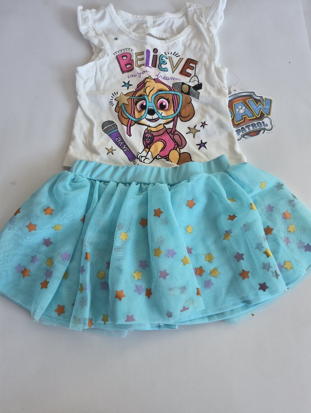 PAW Patrol 'Believe' Skye Graphic Dress with Turquoise Star Tulle Skirt Nwt 2t